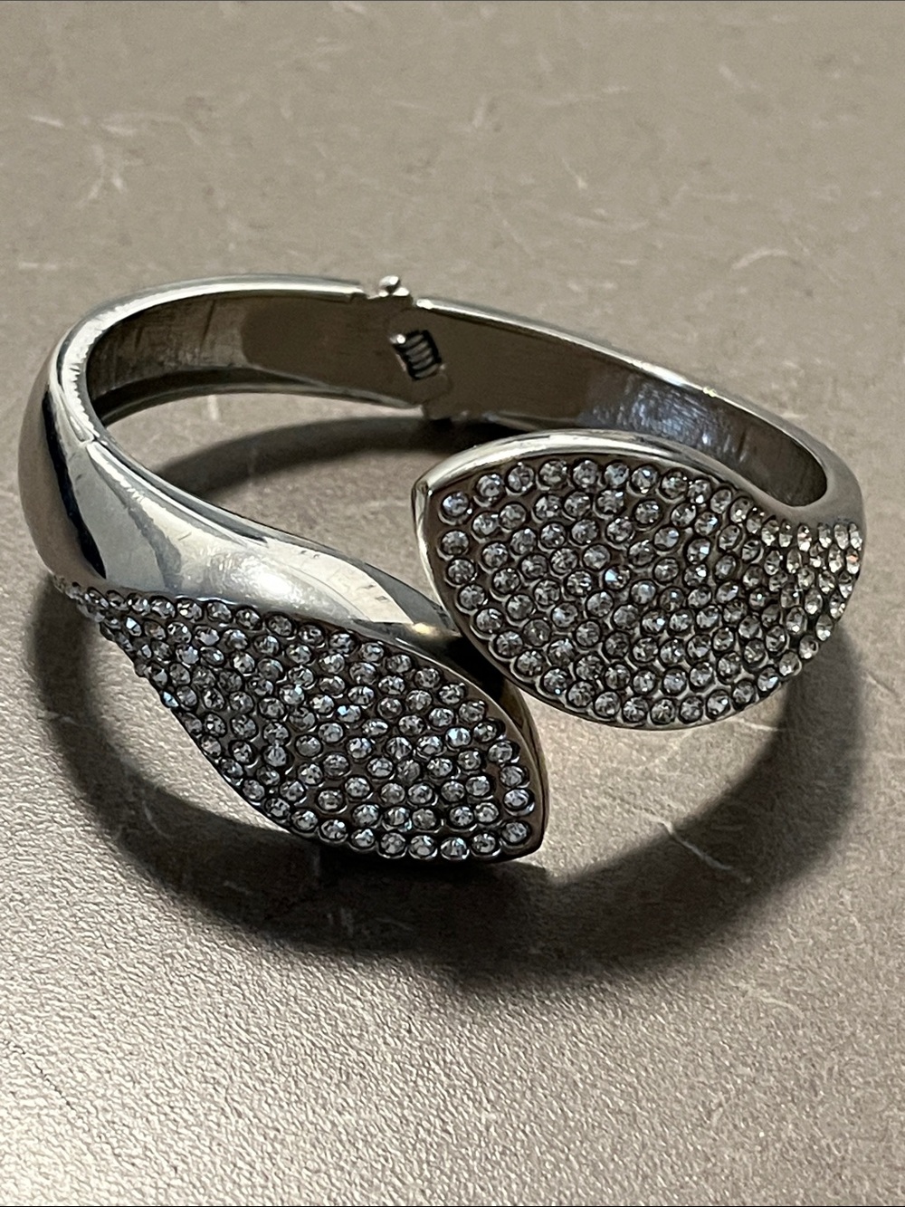 Crystal Pavé Silver-Tone Hinged Bangle Bracelet - Women's Jewelry